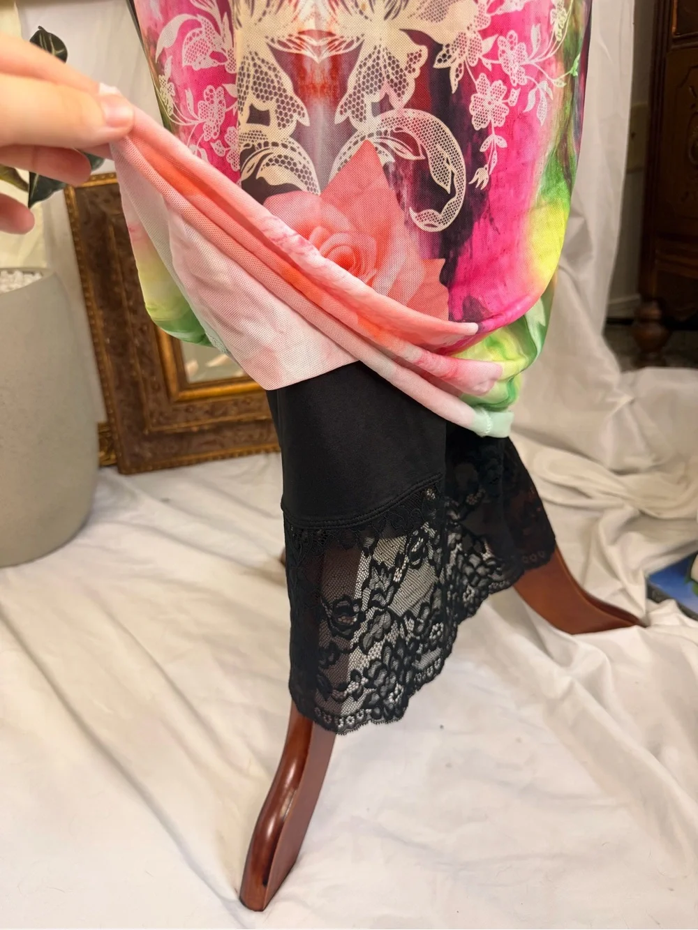AFRM Revolve Floral Lace-Trim Slip Dress in Multicolor Summer Fairy Grunge Mesh - Picture 6 of 10